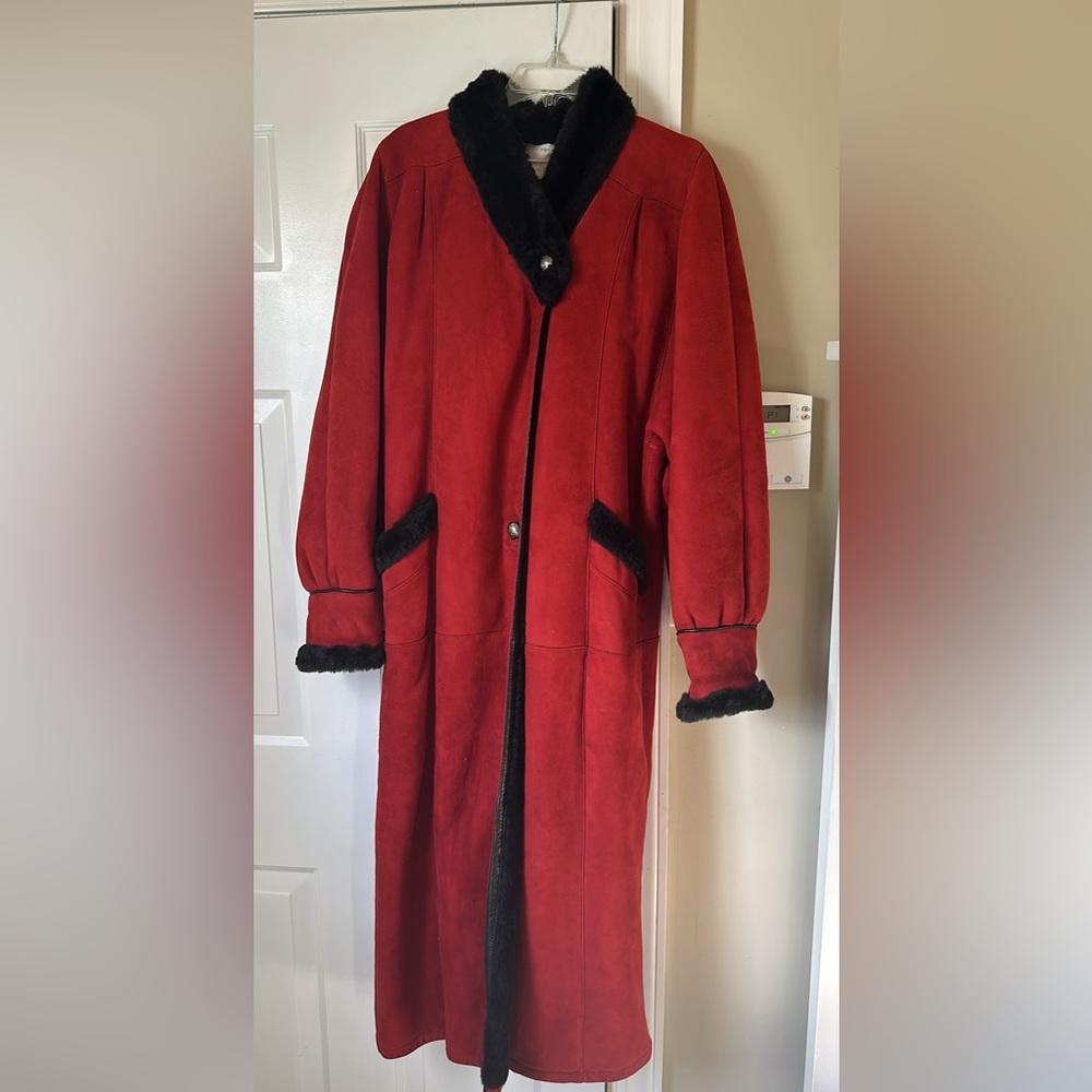 Genuine suede red long coat
